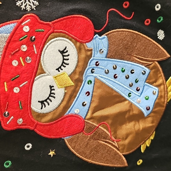 NWT Longsleeve Christmas Tee Embroidered Owl XL - Picture 2 of 4